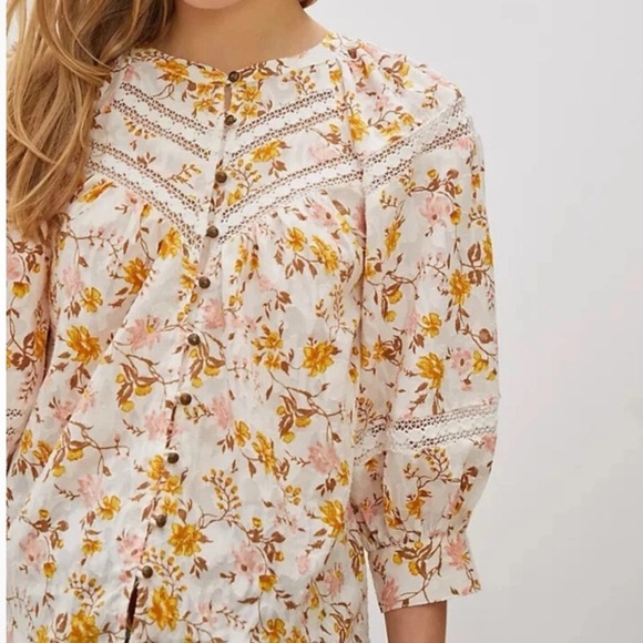 Anthropologie Harmony Lace Peasant Floral Peasant Romantic Boho Cottagecore - Picture 3 of 9